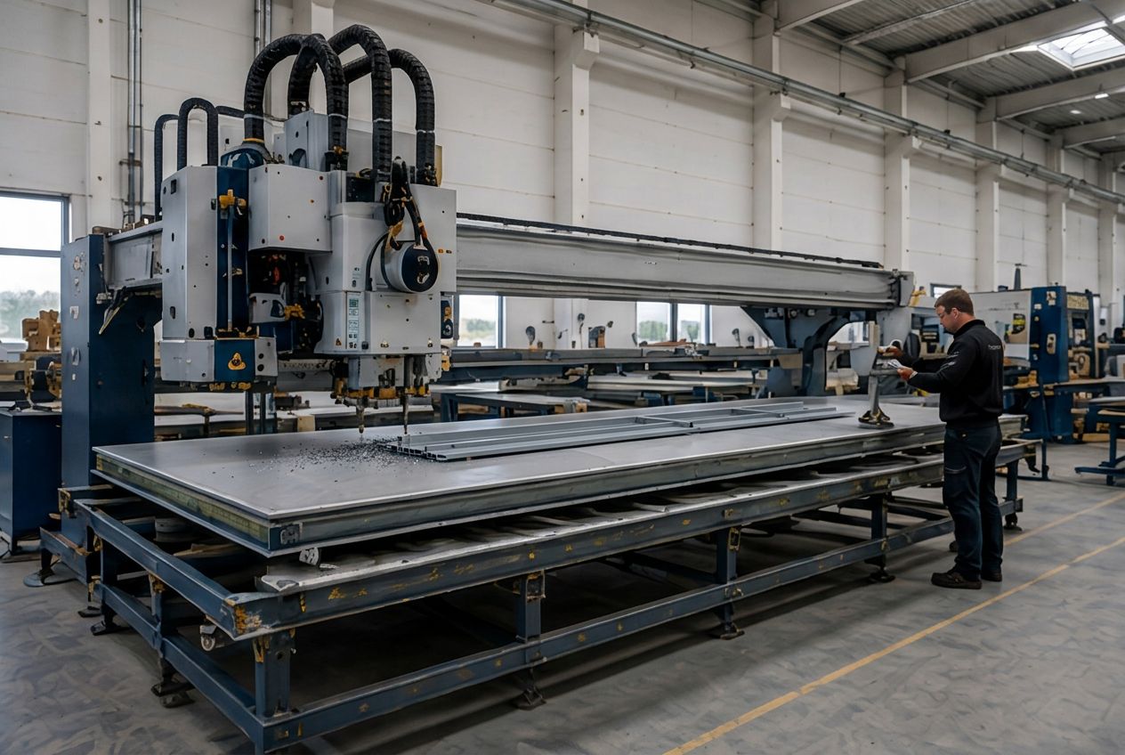 CNC-Portalanlage bearbeitet ein Fassadenelement