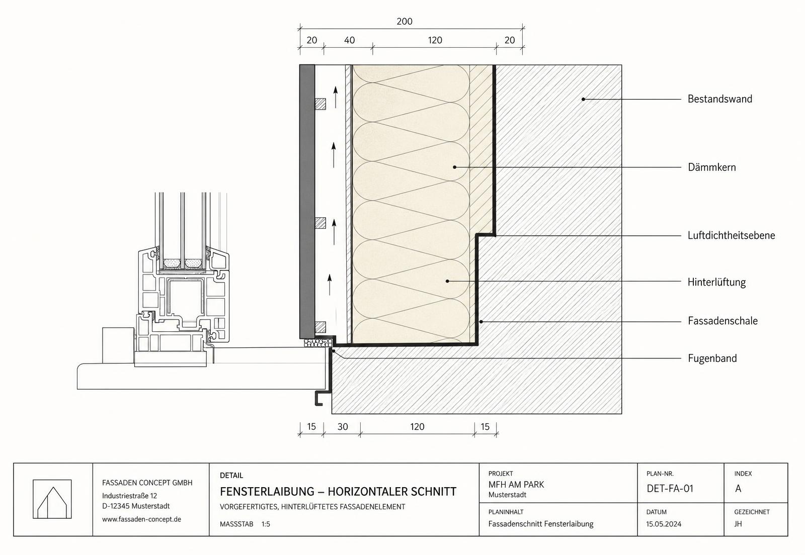 Technische Zeichnung: Fensterlaibung im Anschluss