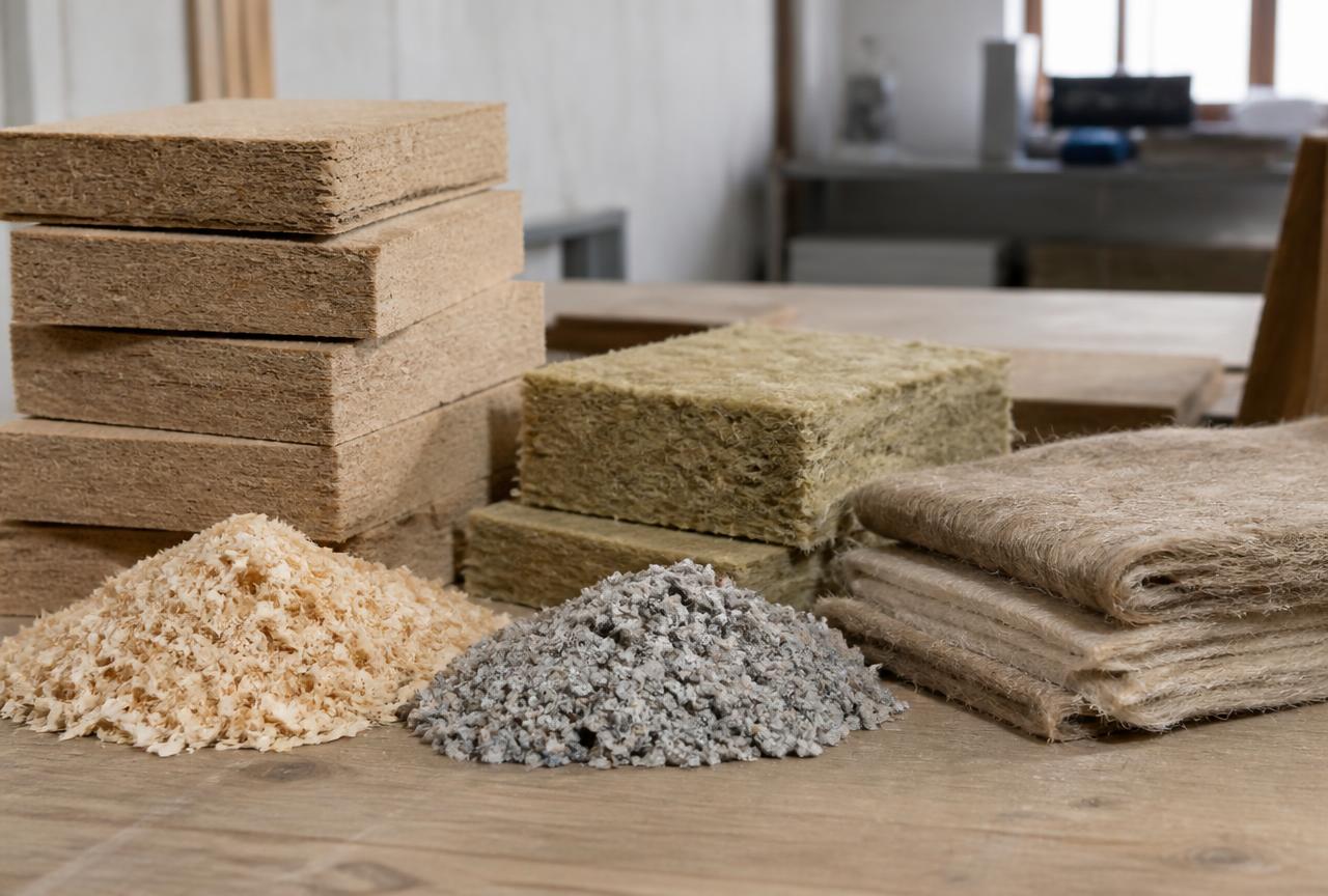 Natürliche, nachwachsende Dämmrohstoffe: Holzfaserplatten, Holzspäne, Hanf- und Flachsmatten, Zellulose